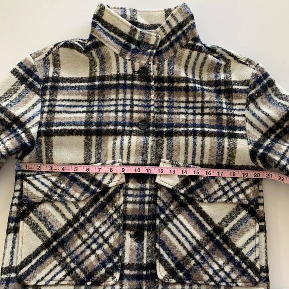 Avec Les Filles Brushed Plaid Bone & Black Oversized Button Up Coat Jacket M - Picture 5 of 11